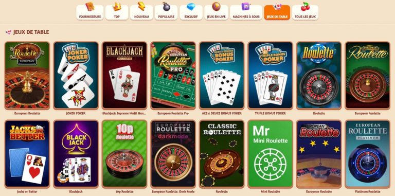 BillyBets Casino jeux table